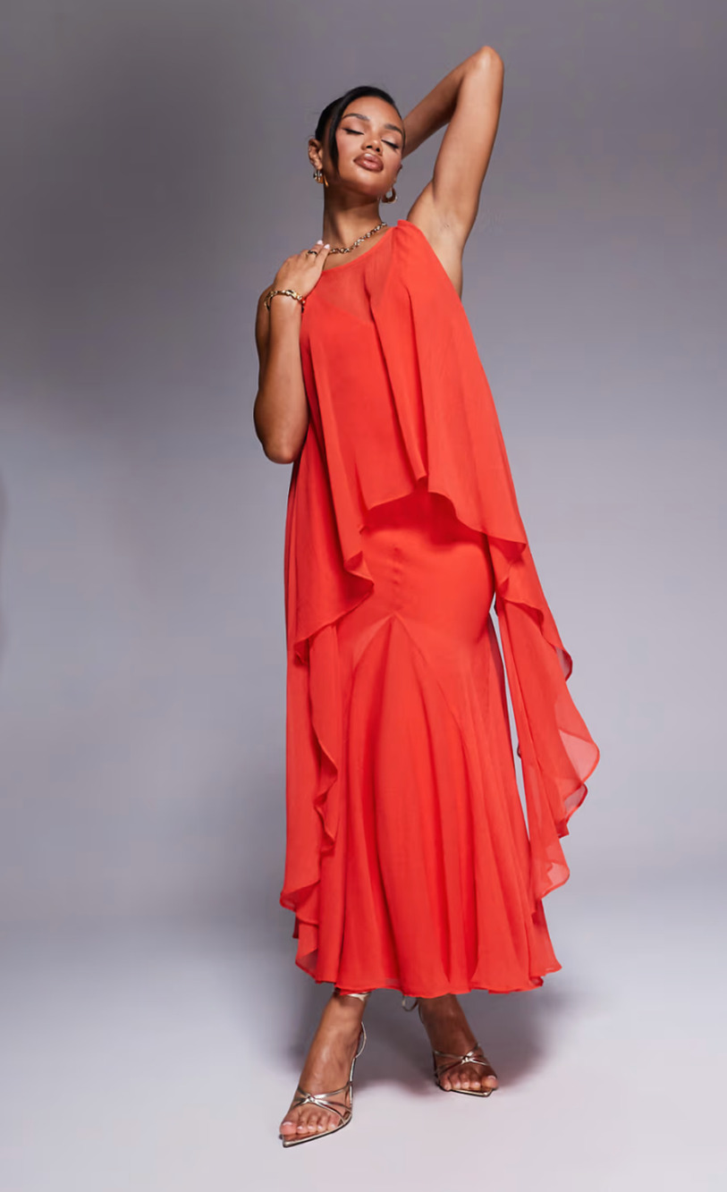 ASOS DESIGN back plunge bias cut flowy chiffon maxi dress bright red size 0